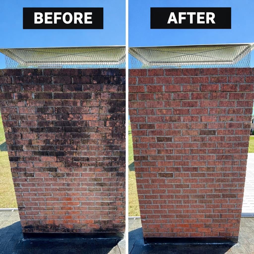 Brick column before and after pressure washing