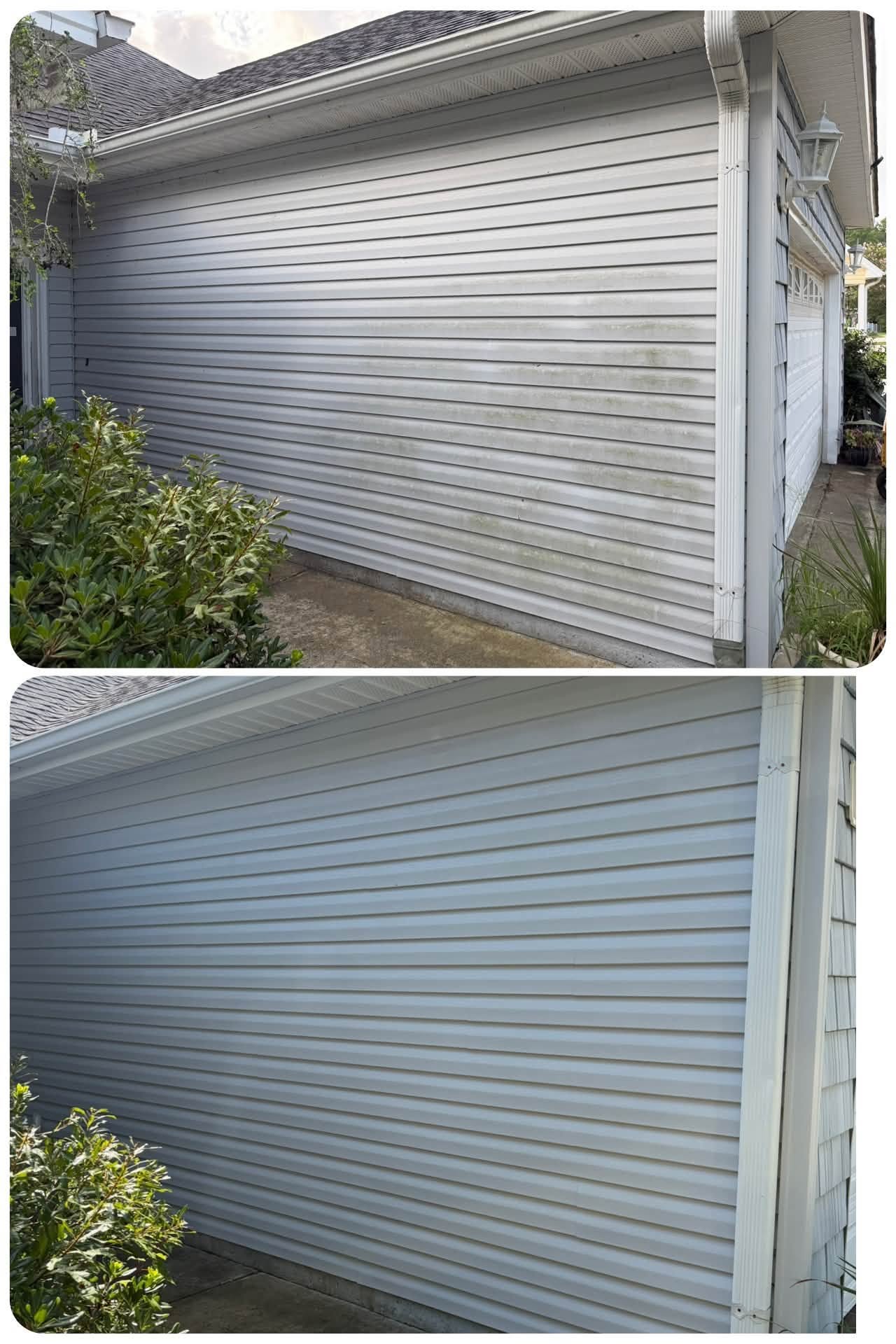 Freshly pressure washed home exterior