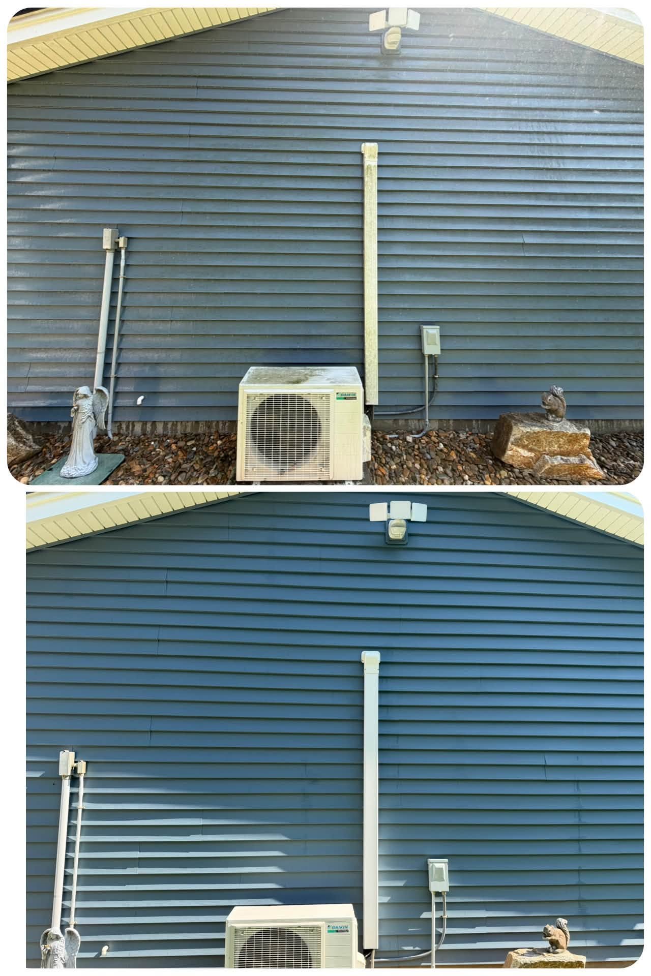 Home siding and exterior cleaned by soft washing